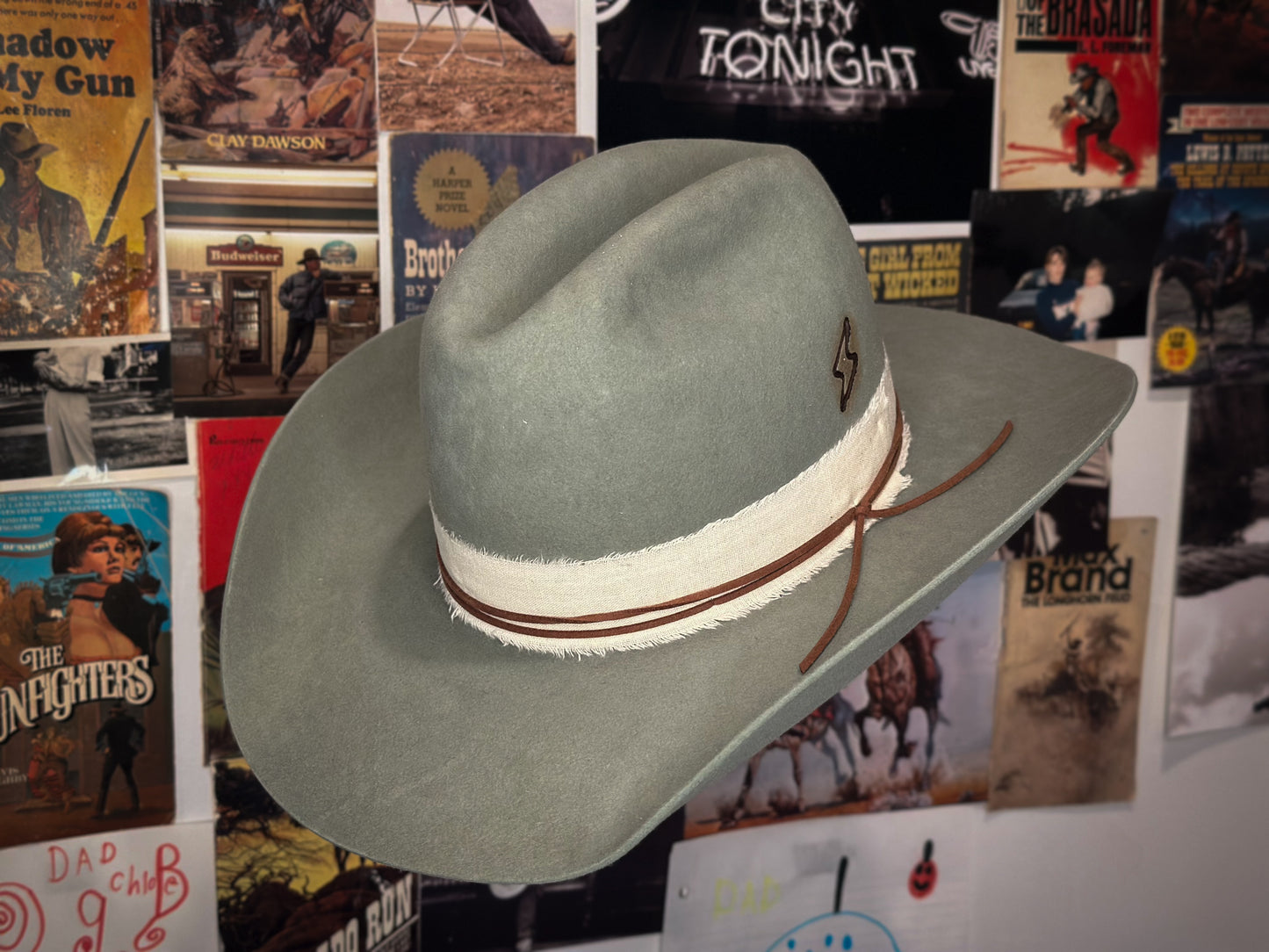 Sea foam green beaver felt cowboy hat with cattleman crease, handmade in Nashville.